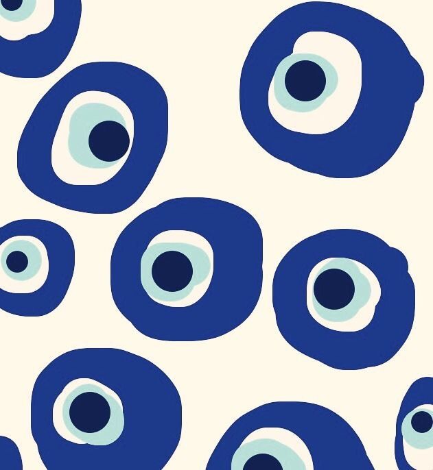 an abstract blue and white pattern with circles on it's side, in the center