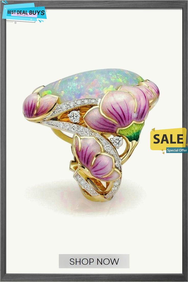 Enamel Opal Painted Ring Ring Party Jewelry, Bijoux Art Nouveau, Art Nouveau Jewelry, Unique Diamonds, Women's Jewelry And Accessories, Diamond Flower, Enamel Jewelry, Opal Jewelry, Jewelry Party