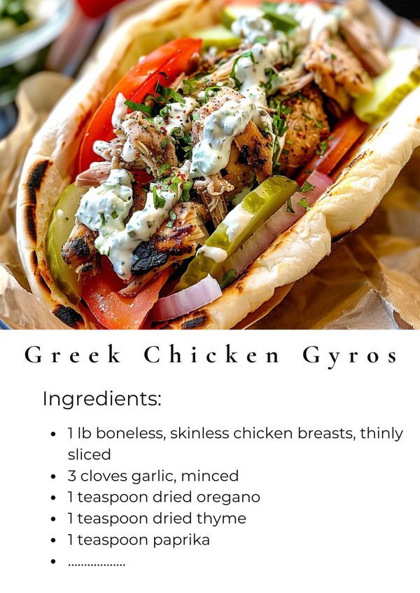 a chicken gyro sandwich is shown with ingredients