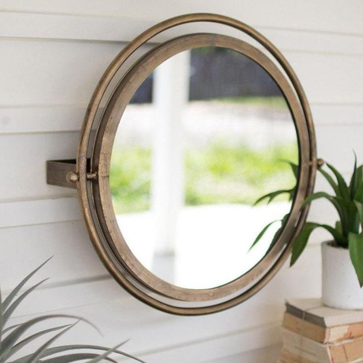 Round Wall Mirror with Adjustable Bracket-Art & Wall Decor-Rustic Barn Boutique Round Gold Mirror, Elegant Mirrors, Large Wall Mirror, H Design, Wood Wall Mirror, Oval Wall Mirror, Round Wall Mirror, Mirrors Wayfair, Round Wall