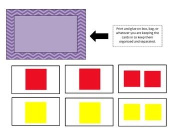 the four squares are arranged in different colors and sizes, with an arrow pointing to them