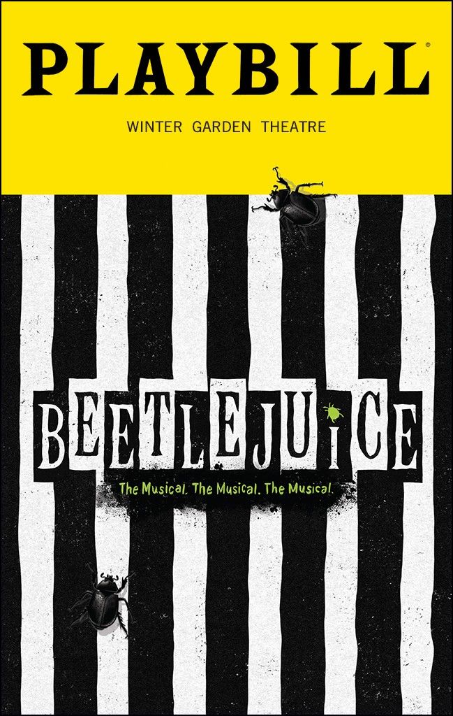 the poster for beetlejuice, which is written in black and white striped paper