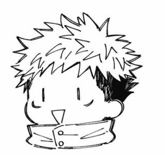 a black and white drawing of a boy with spiky hair on his head