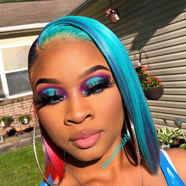 Eye Makeup Ideas Colorful, Colorful Eye Makeup Black Women, Blue And Brown Makeup Looks Black Women, Blue And Purple Makeup Looks Black Women, Blue Makeup Looks Black Women Glitter, Pink And Purple Eyeshadow Black Women, Carnival Makeup, Glitter Eye Makeup, Makeup For Black Skin