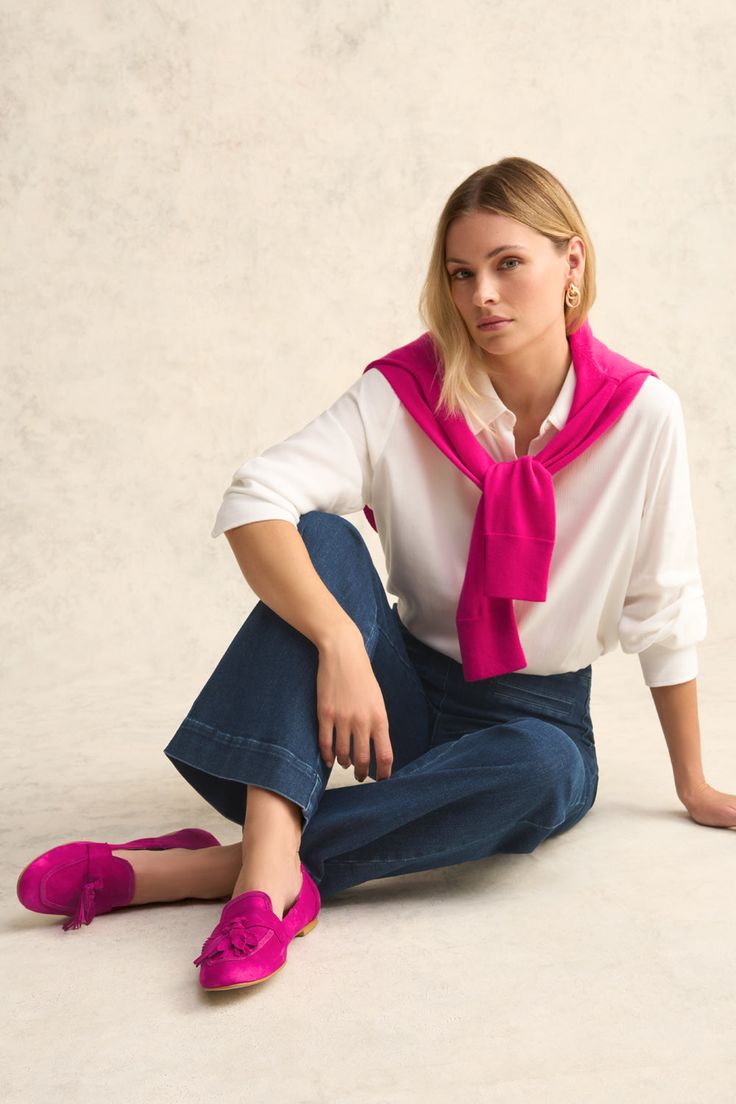 Take bold strides in our Bright Pink Monet Tassel Loafer. Crafted in Spain from suede and back by popular demand in this new colourway, this is a super-soft slip on shoe which features an inner sole that will mold to the shape of your foot. Classic Pink Loafers For Work, Classic Pink Loafers For Spring, Casual Tassel Loafers For Workwear In Fall, Fall Suede Tassel Loafers, Casual Tassel Loafers For Spring, Spring Suede Tassel Loafers For Work, Chic Pink Spring Loafers, Pink Loafers Outfit, Loafers Outfits