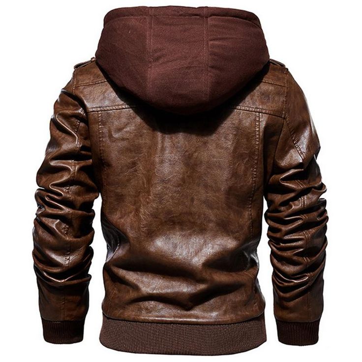 Mens Leather Jacket Motorcycle, Winter Leather Jackets, Casual Leather Jacket, Pu Jacket, Leather Jacket With Hood, Hooded Jacket Men, Leather Jacket Style, Pu Leather Jacket, Men's Leather Jacket