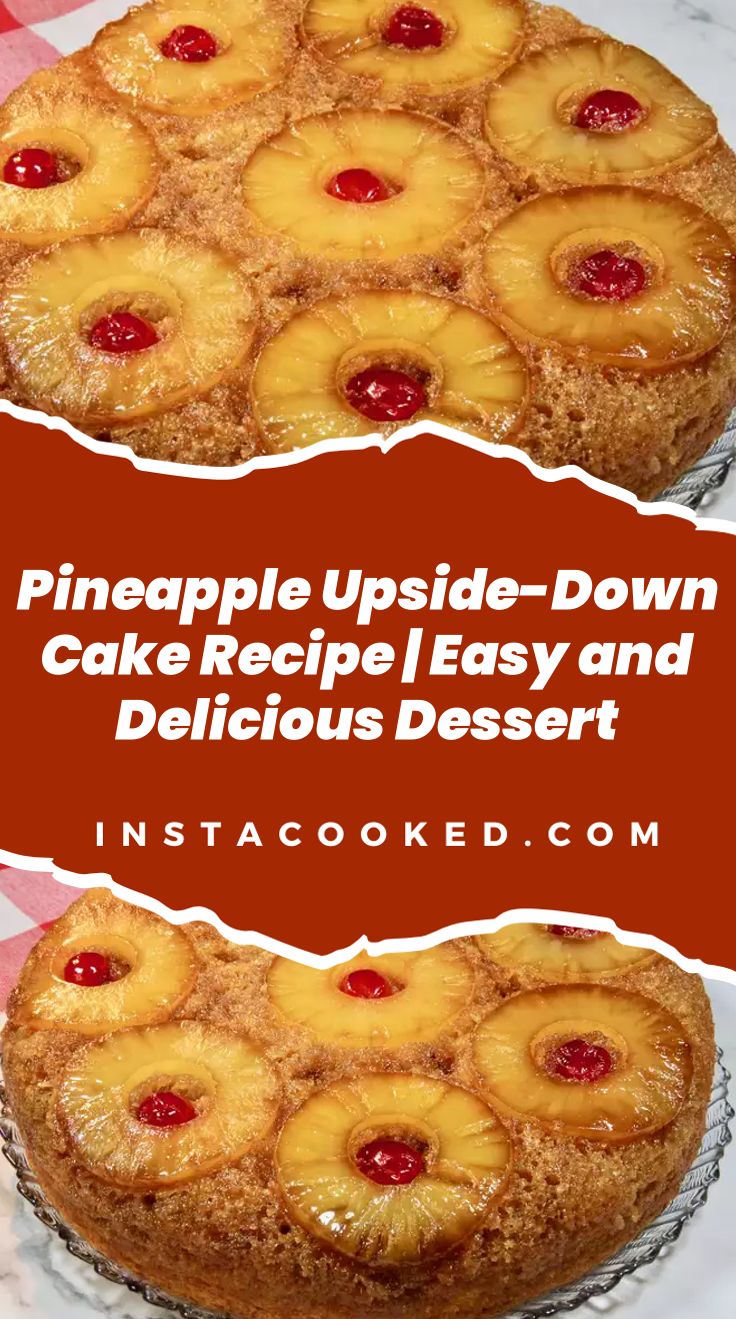 Pineapple Upside-Down Cake on a dessert plate, featuring a caramelized top with golden-brown pineapple rings and maraschino cherries arranged in a beautiful pattern. The cake has a moist, light texture and is drizzled with a glossy caramel sauce, highlighting its sweet and tangy flavor. Perfect for any occasion, this classic dessert is a crowd-pleaser with its vibrant and inviting appearance. Easy Upside Down Pineapple Cake Simple, Cake Mix Upside Down Pineapple Cake, Pineapple Upside Down Cake For Two, Pinapple Cake Upside Down Cake Mini, Small Pineapple Upside Down Cake, Pineapple Upside Down Cake Recipe Easy, Pinnaple Upside Down Cake Box Cake, Pineapple Cake Ideas, Pineapple Upside Down Cake With Box Cake