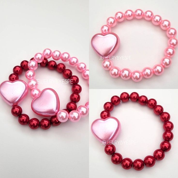 Beaded Pearl Bracelets, Bracelets Red, Bracelets Pink, Statement Bracelets, Heart Bracelets, Red Beaded Bracelet, Chunky Pearls, Christmas Wedding Gifts, Sweet Necklace