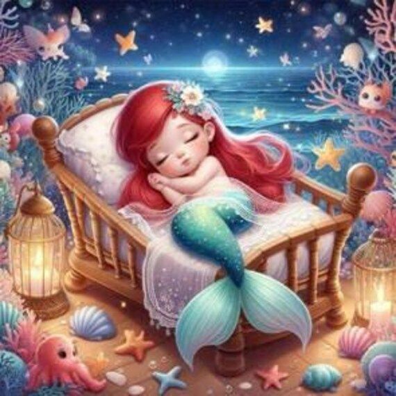 the little mermaid is sleeping in her bed