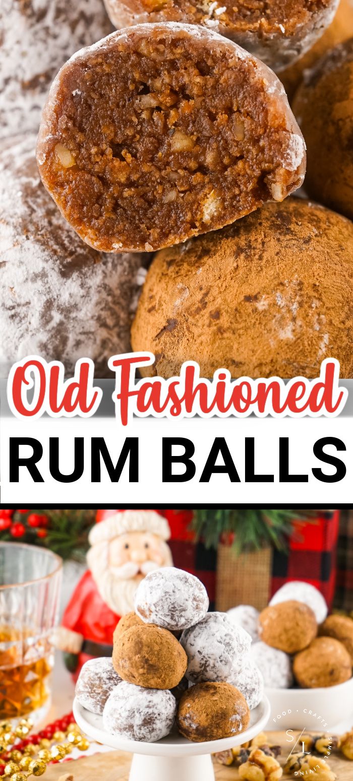 old fashioned rum balls are piled on top of each other with the words old fashioned rum balls above them