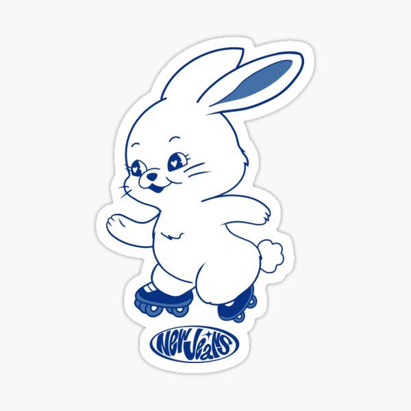 a blue and white bunny skateboarding sticker