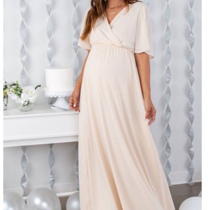 Reposhing This Item I Purchased From @Roxann_bsb. Loved It, But Ready To Rotate For Something New. Questions? Leave A Comment Below! Chic Flowy V-neck Maternity Dress, Elegant Maternity Maxi Dress With Short Sleeves, Elegant Short Sleeve Maternity Maxi Dress, Spring Wedding Maternity Dress With Short Sleeves, Beige Short Sleeve Bridesmaid Dress, Elegant Flowy Maternity Dress, Beige Bridesmaid Dress With Short Sleeves, Elegant Maternity Dress In Cream, Elegant Summer Maxi Maternity Dress