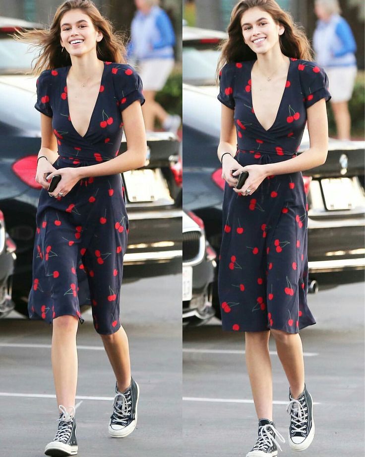 Pinterest: @ARIDAG1 Dress Combination For Women, Cherry Dress Outfit, Kaia Gerber Style, Cherry Print Dress, 70s Outfits, Everyday Clothing, Cherry Dress, Kaia Gerber, High Waist Dress