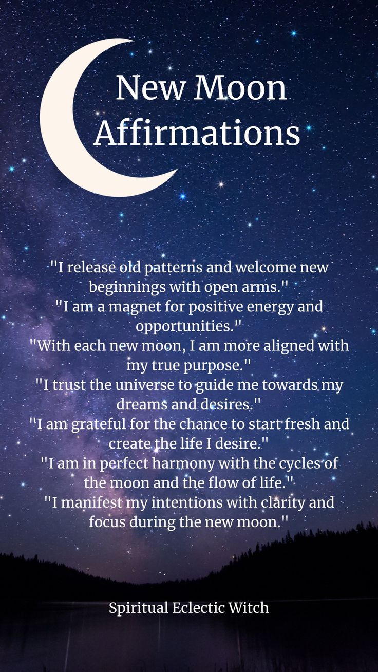 the new moon affirmations poem is shown in front of a night sky with stars and