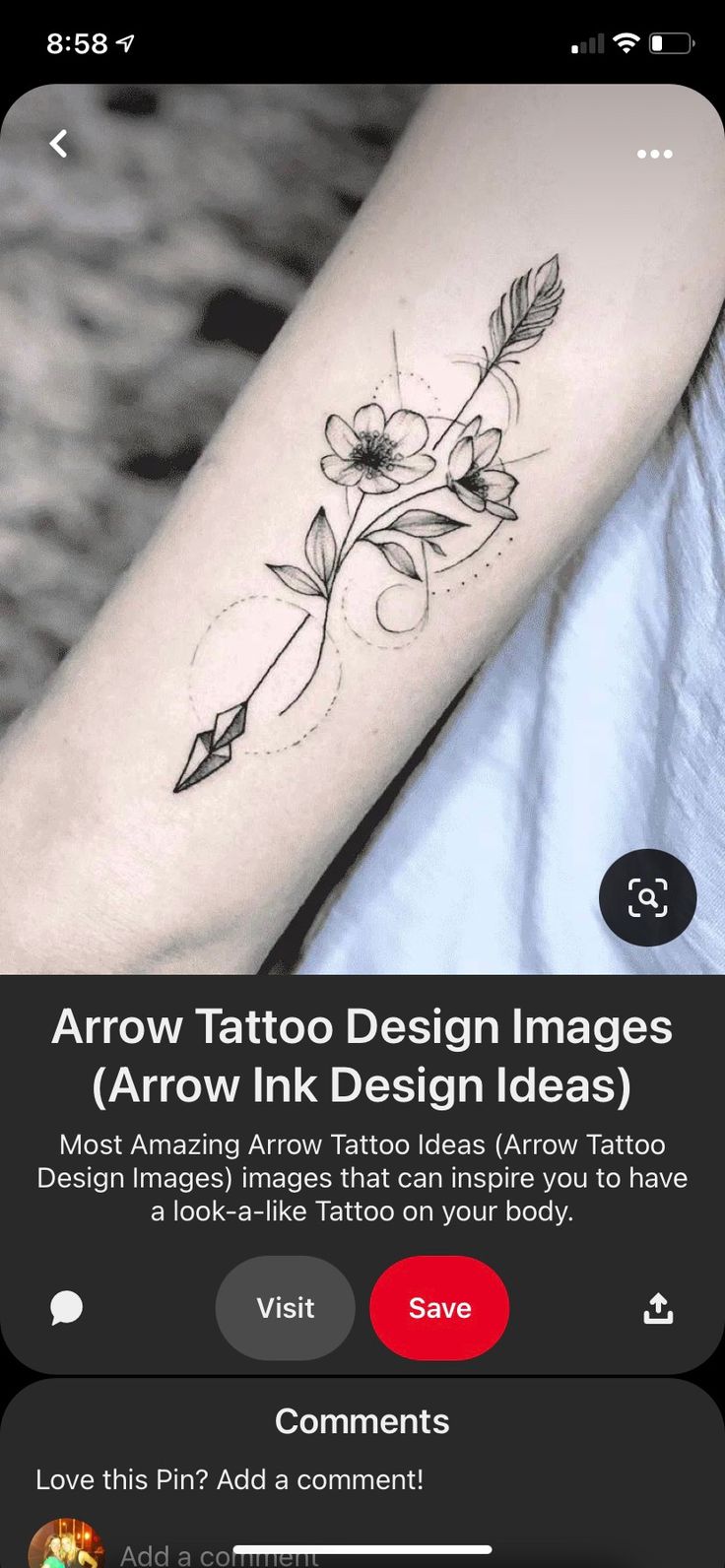 an image of a tattoo on the screen with text below that reads arrow tattoo design images arrow ink design ideas