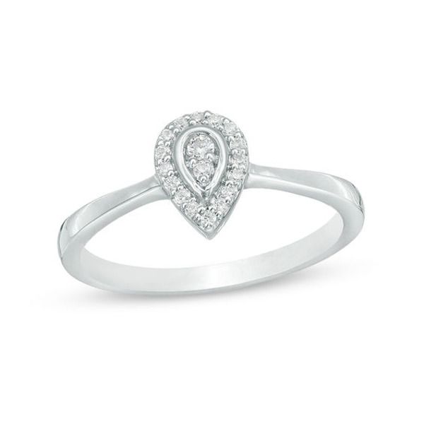 Perfect for any occasion, this chic diamond ring suits her contemporary style. Crafted in sterling silver, this modest look features a pair of sparkling diamonds wrapped in a polished teardrop-shaped border and a frame of shimmering diamonds. Captivating with 1/8 ct. t.w. of diamonds and a brilliant buffed luster, this choice is an accessory she’ll turn to often. Custom-made to fit her ring size. Sterling silver rings cannot be resized after purchase. Teardrop Single Cut Diamond Rings For Anniversary, Teardrop Rings With Single Cut Diamonds For Anniversary, Teardrop Diamond Ring With Single Diamond For Anniversary, Fine Jewelry Teardrop Diamond Ring With Single Cut Diamonds, Teardrop Solitaire Cubic Zirconia Diamond Ring, Teardrop Diamond Ring For Promise, Teardrop Cubic Zirconia Solitaire Diamond Ring, Pear-shaped Diamond Ring With Single Cut Diamonds, Diamond White Teardrop Ring For Promise