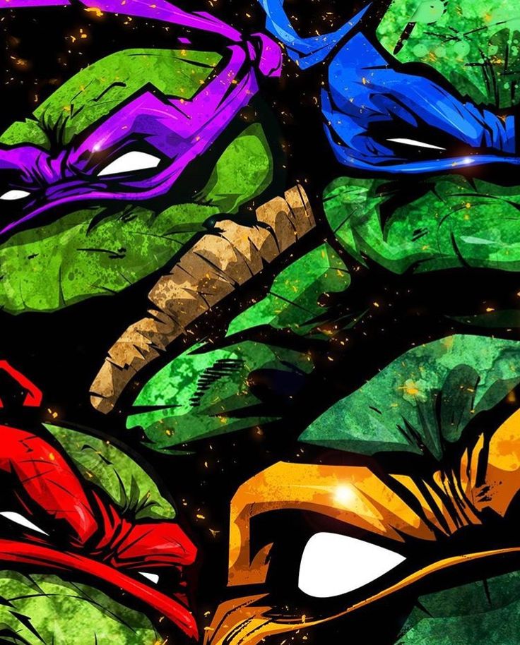 the teenage mutant ninja turtles are depicted in this colorful illustration, which is featured as part of an art project