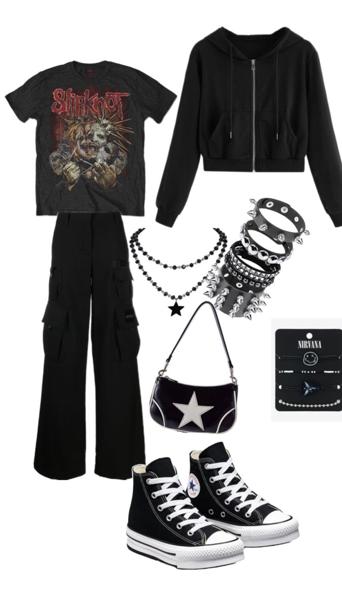 Edgy Streetwear Outfit Ideas, Modern Punk Outfits, Emo Grunge Outfits Punk Rock, Misfits Outfit, Simple Emo Outfits, Alt Aesthetic Outfits, 80s Alternative Fashion, Metal Head Outfits, 2000s Alt Fashion