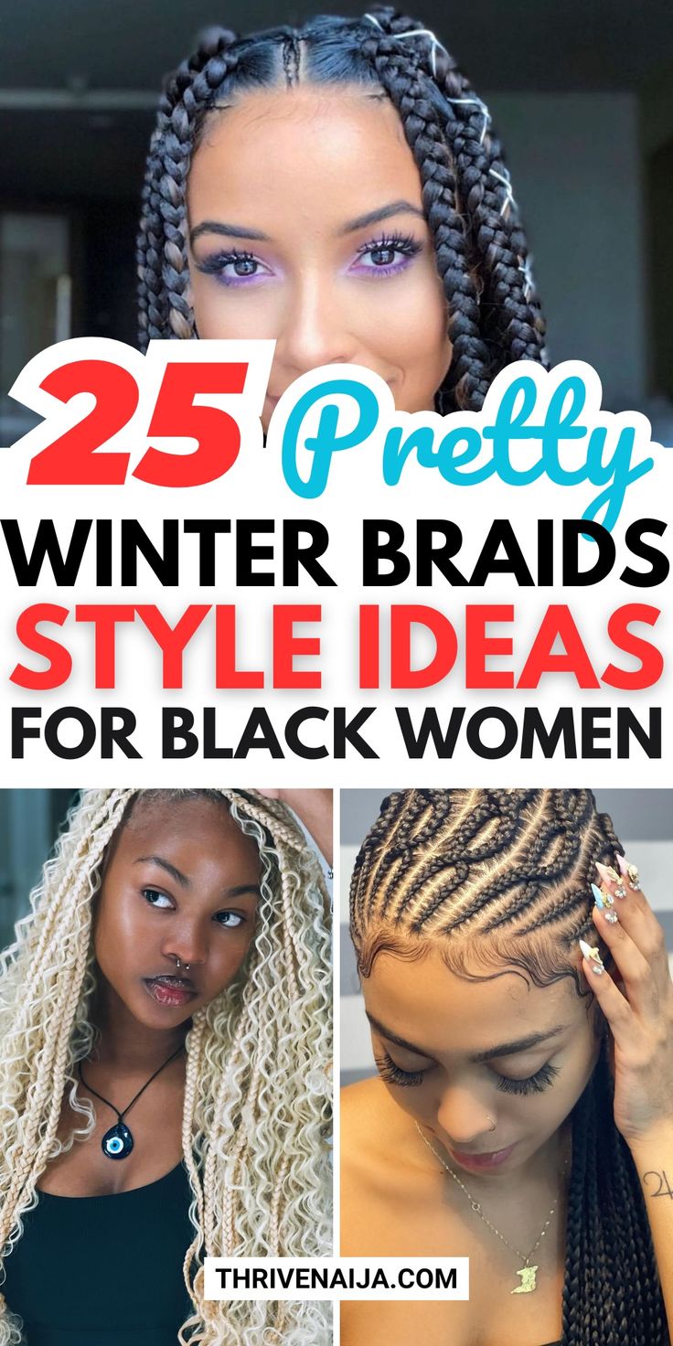 There are many hairstyles for black women, and during winter, you must choose the best braids that will help you switch up your routine and protect your hair from the frigid days. Winter outfits are important, but hairstyles would also ensure that your delicate strands are not damaged and can stay protected all year. Winter Vacation Hairstyles, Vacation Braid Styles For Black Women, Braids For The Winter, Protective Hairstyles For Winter, Travel Braids Black Women, Winter Box Braids, Classy Braids Black Women, Winter Braids For Black Women, Braids Ideas For Black Women