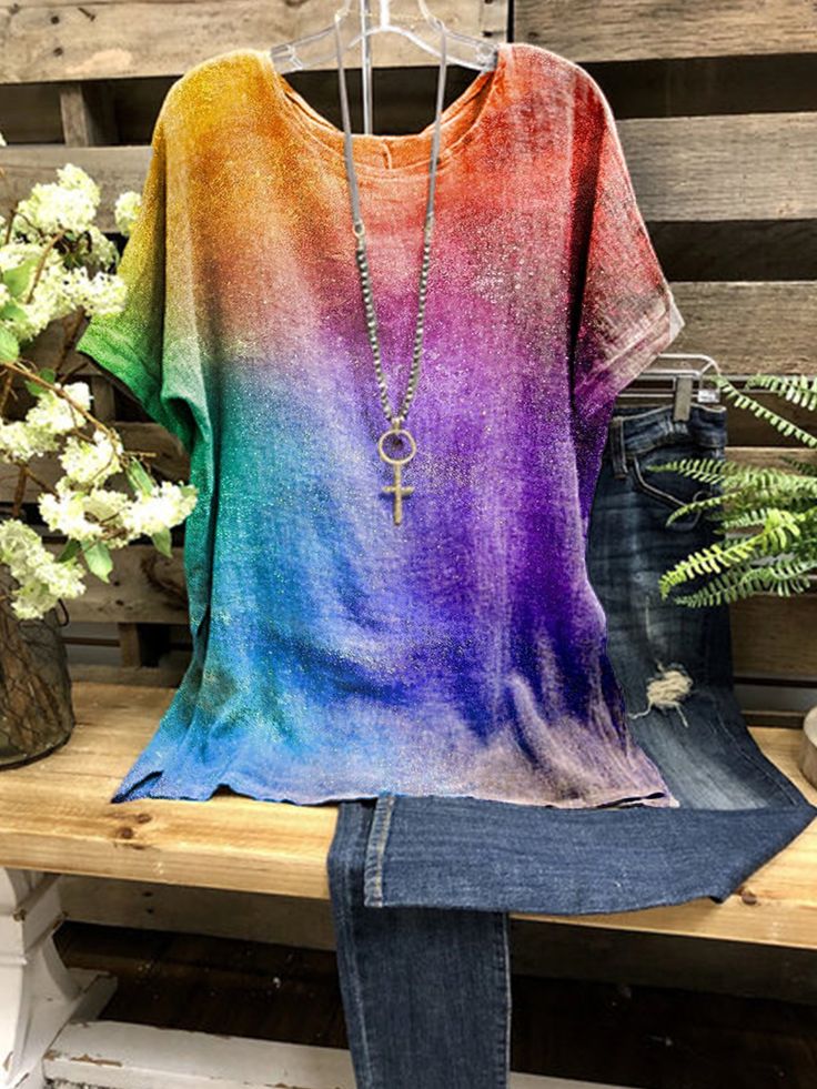 SPU:1W67SH69648C Sleeve Type:Short Sleeve Waistlines:Natural Thickness:Lightweight Material:Cotton-blend Occasion:Daily,Casual Neckline:Round Neck Style:Casual,Simple Theme:Summer Color:Multicolor,Yellow,Green,Blue Size:S,M,L,XL,XXL,3XL Size S M L XL 2XL 3XL Length 65 65 68 68 71 71 Bust 95 100 105 110 115 120 Cotton T Shirts Women, Beach Office, Cotton T Shirts, Round Neck Shirt, T Shirts Women, Print Shorts, Shirts Women, Casual Tops For Women, Tie Dye T Shirts