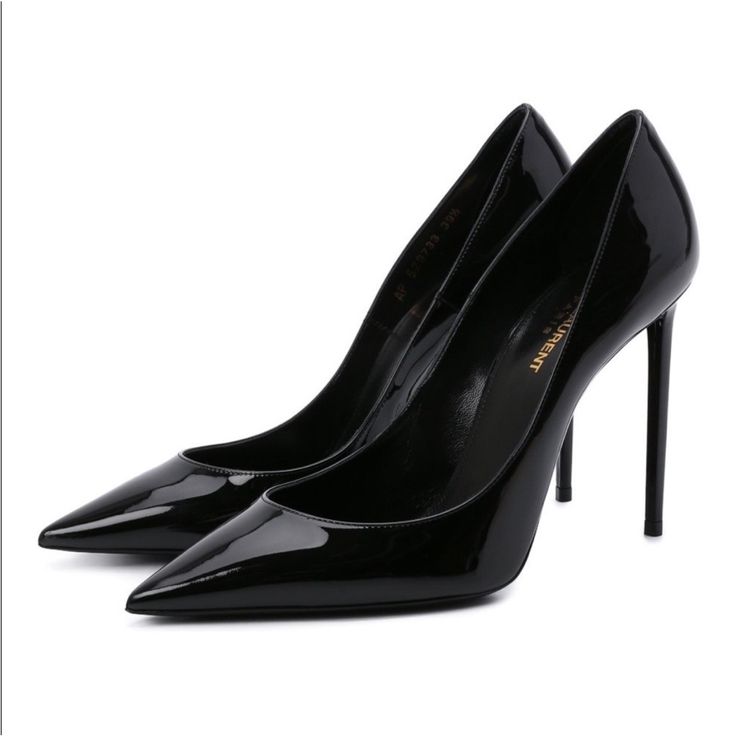 Made In Italy | Zoe 105 Black Patent Leather Stilettos. Pointed Toe. High Shine Finish. Worn One Time. Shoe Box, Shoe Carrier Bag, Replaceable Heel Tips, All Included. Shoes Png, Hak Tinggi, Dr Shoes, Black Stiletto Heels, Shoes Heels Classy, Ysl Heels, Yves Saint Laurent Shoes, Classy Shoes, Ysl Shoes