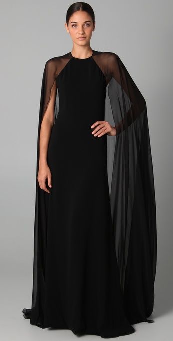 Reem Acra    Halter Gown with Chiffon Cape Halter Neck Gown With Sleeves, Halter Neck With Sleeves, Chiffon Cape, Black Sleeves, Reem Acra, Halter Gown, فستان سهرة, Cape Dress, Gorgeous Gowns