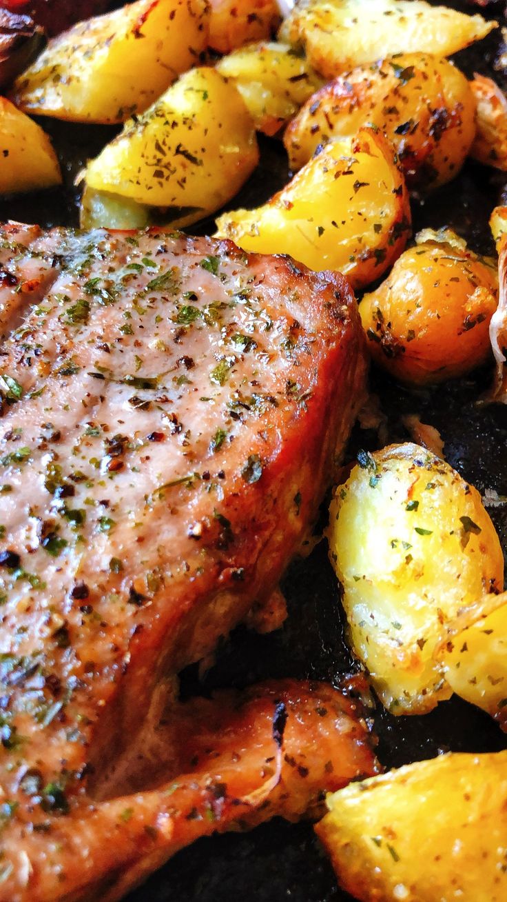 the meat and potatoes are being cooked together