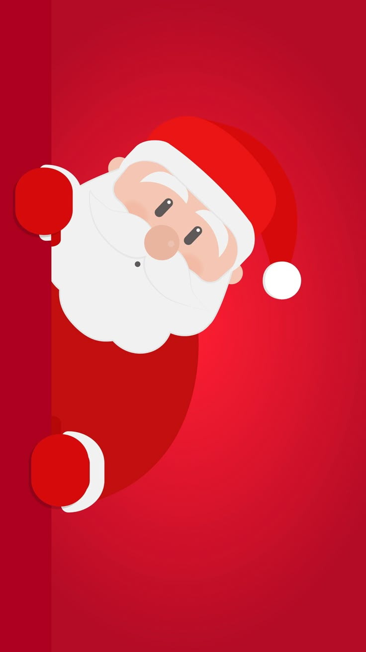 santa claus peeking out from behind a red wall