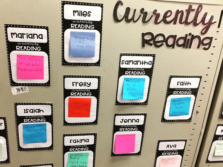 a bulletin board with colorful sticky notes attached to it's sides and the words currently reading written on them