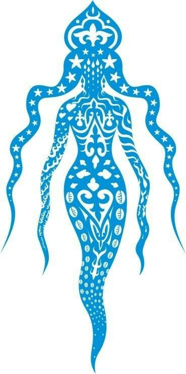 an image of a woman with long hair and intricate patterns on it's body