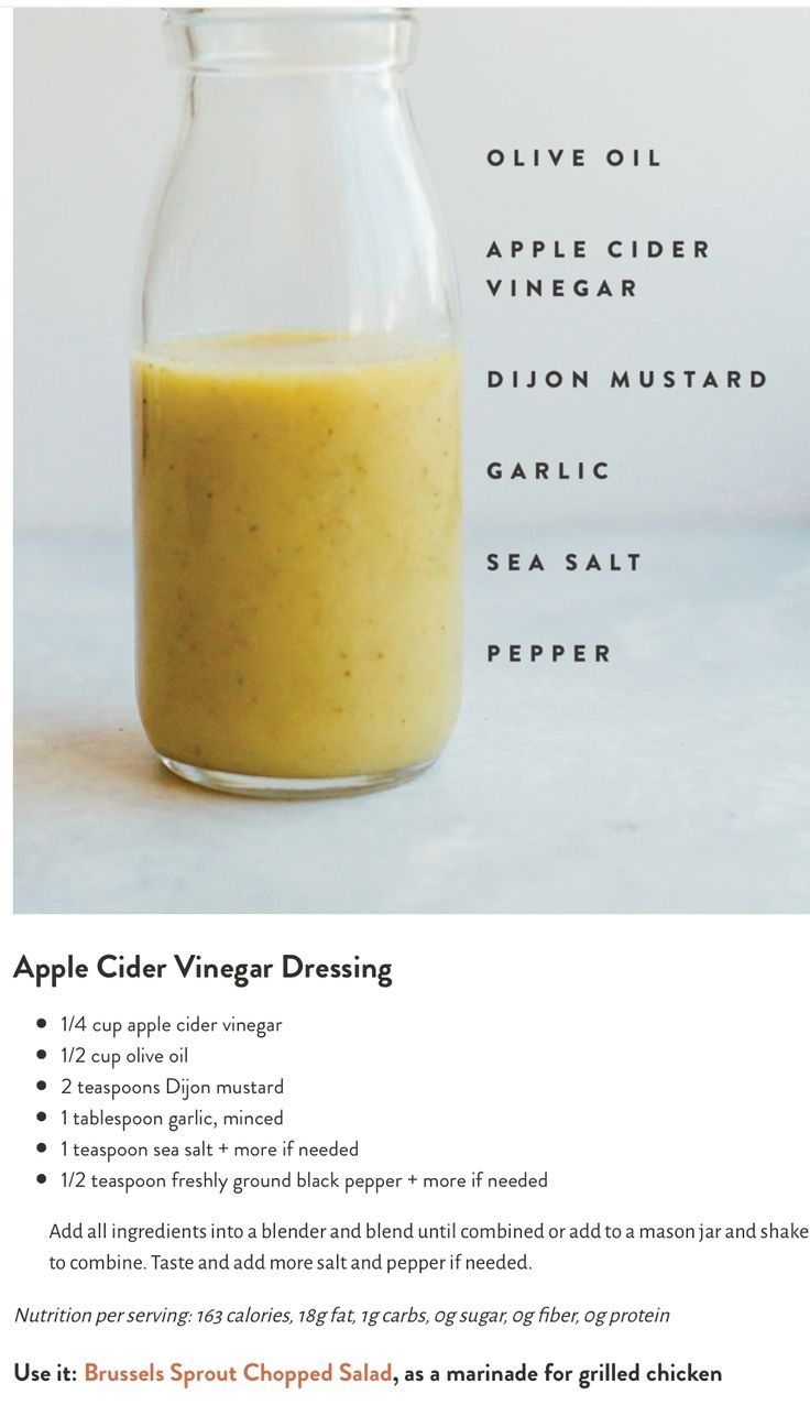 an apple cider vinegar dressing recipe in a glass jar with instructions on how to make it