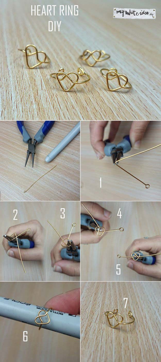 how to make heart shaped rings with wire and metal scissors - step by step instructions