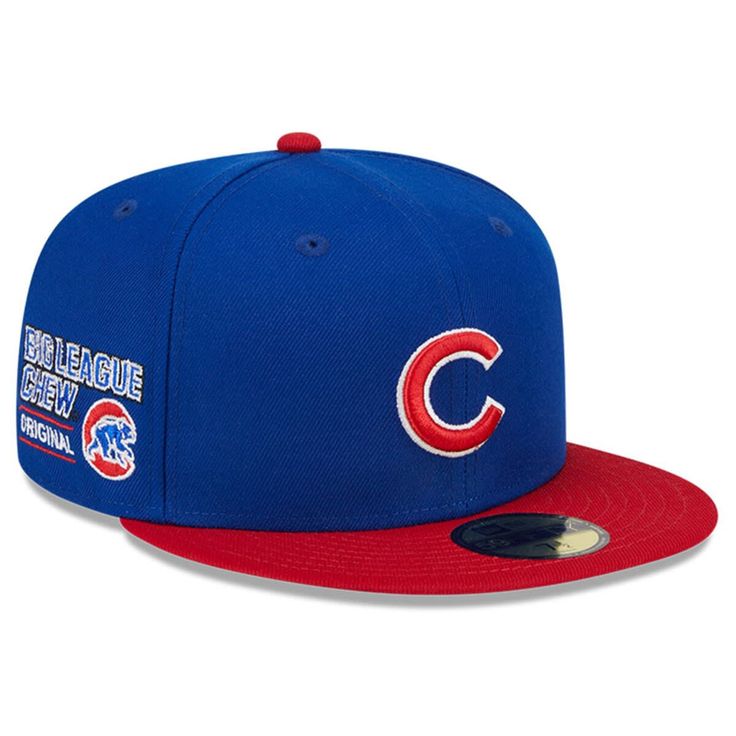 the chicago cubs'new era 59fifty fitted hat is shown in blue and red