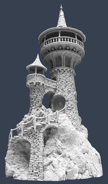 a white and black photo of a castle like structure