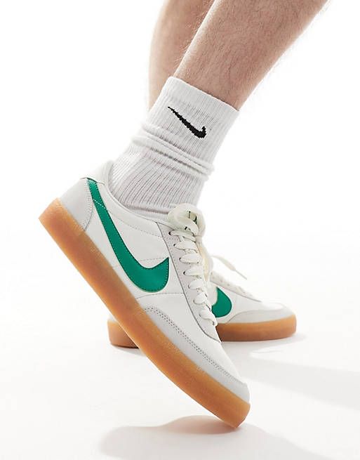 Nike Killshot 2 Leather sneakers in white and green | ASOS Casual Green Basketball Shoes With Gum Sole, Nike Green Sneakers With Gum Sole, Green Custom Sporty Sneakers For Skateboarding, Green Sporty Custom Sneakers For Skateboarding, Sporty Green Custom Sneakers For Skateboarding, Nike Green High-top Sneakers With Gum Sole, Green Mid-top Basketball Shoes With Gum Sole, Green Sporty Skate Shoes With Contrast Sole, Green Vulcanized Sole Sneakers For Skateboarding