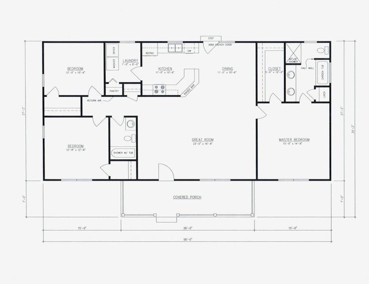 the floor plan for a two bedroom, one bath house with an attached kitchen and living room