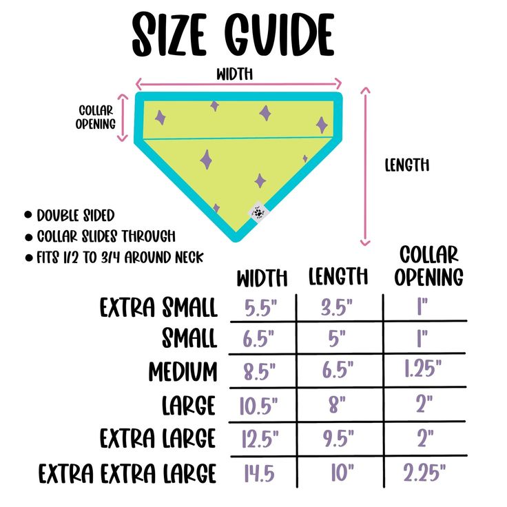 the size guide for a dog bandana