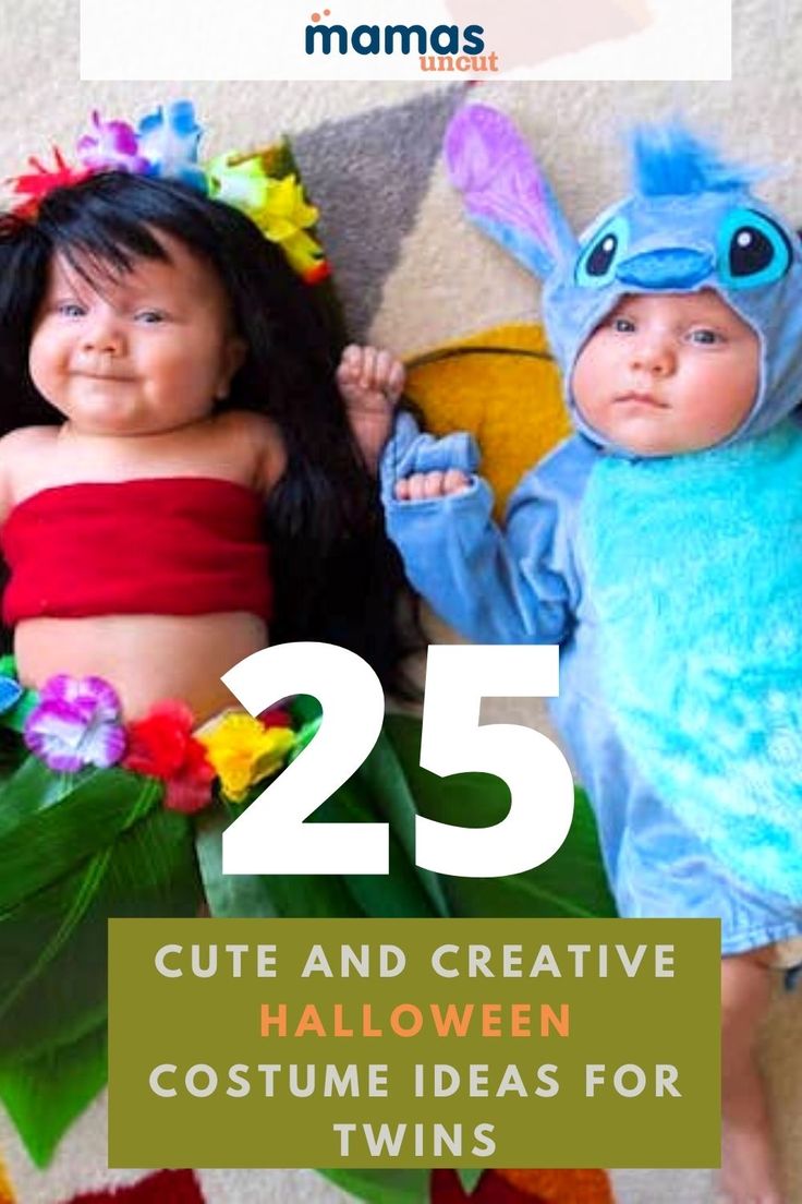 two children dressed up in costumes with text overlay that reads 25 cute and creative halloween costume ideas for twins