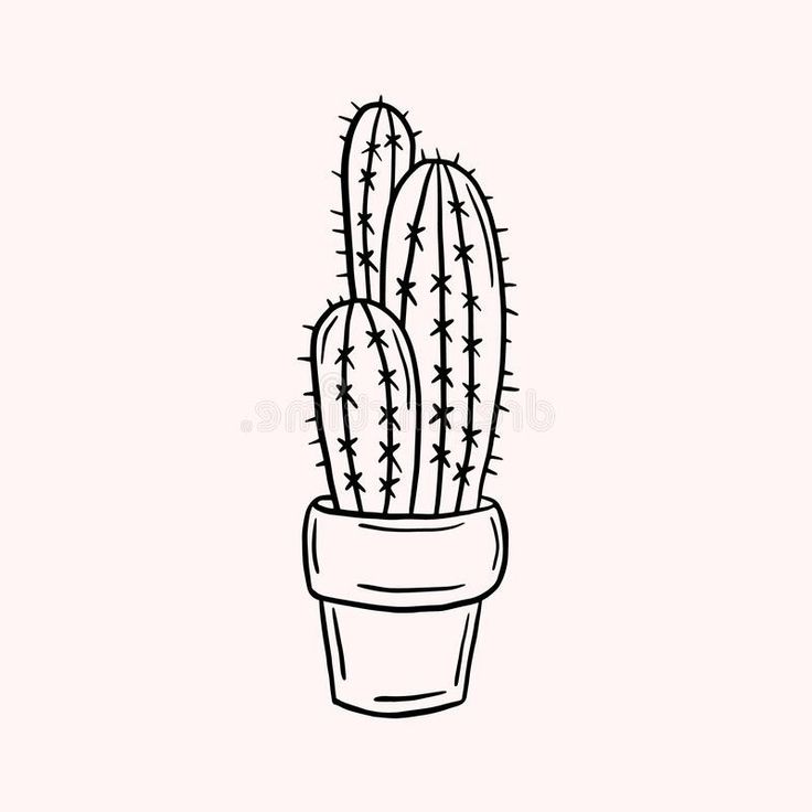 a cactus in a pot hand drawn doodle style stock illustration