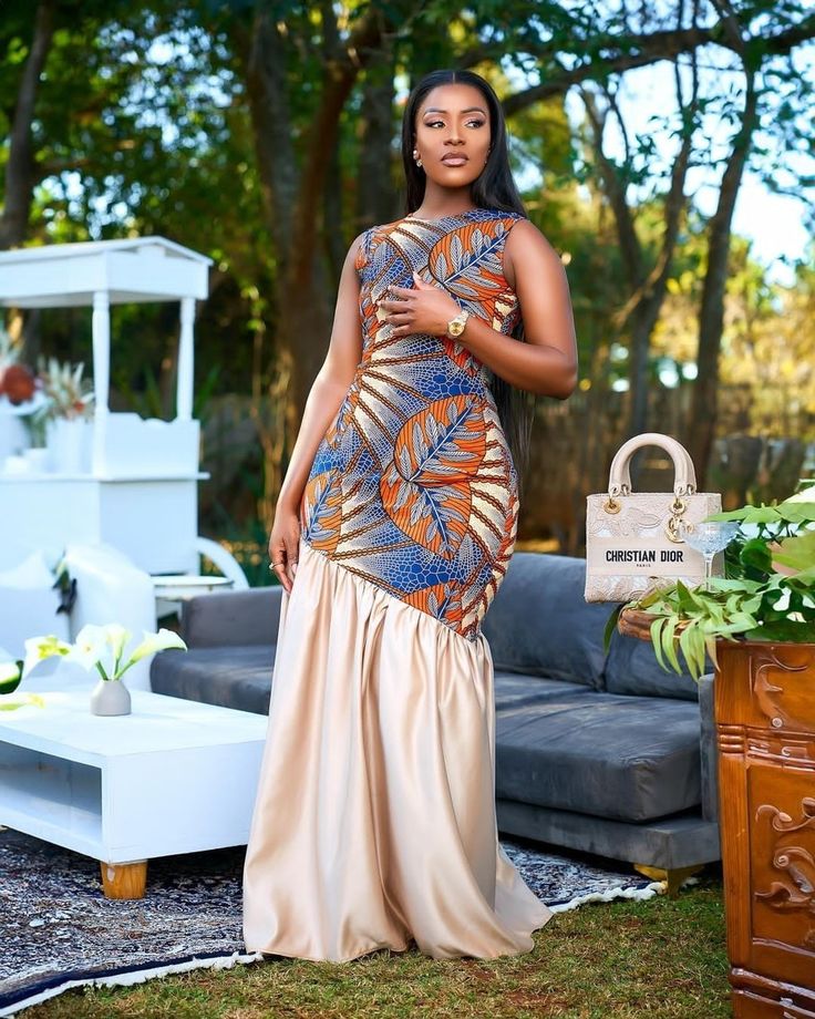 Traditional Dresses Designs African, Classy Ankara Dresses, Capulana Dress, Roora Outfits, Roora Dresses, Traditional African Wedding Dress, Chitenge Dresses Classy, Lobola Outfits Woman Dresses, African Wedding Guest Outfit