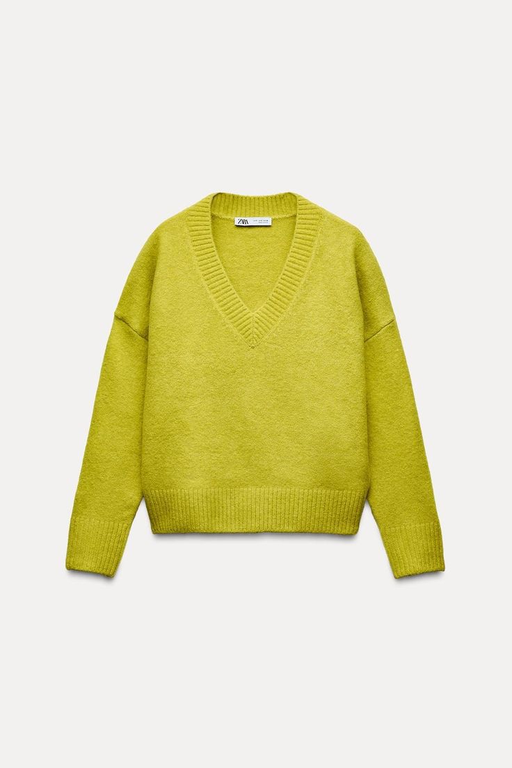 SOFT KNIT SWEATER - Lime green | ZARA United States Chartreuse Sweater, Light Grey Leggings, 2024 Wishlist, Trench Coat Dress, Waistcoat Dress, Cardigan Sweater Dress, Zara Sweater, Leather Shirt, Yellow Sweater