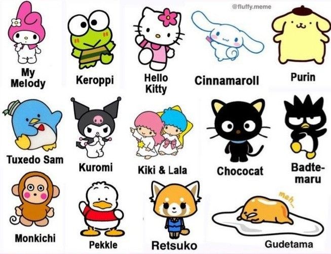 Personagens de hello kitty Hello Kitty Names Friends, Hello Kitty Friends Drawing, Hello Kitty’s Friends, Hello Kitty Friends Name, Hello Kitty And Friends Names, Hello Kitty Sanrio Characters, Different Hello Kitties, All Sanrio Characters Names, How To Draw Hello Kitty Characters