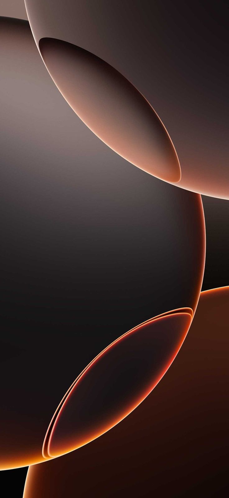 an orange and black abstract background with curved circles in the center, on top of each other