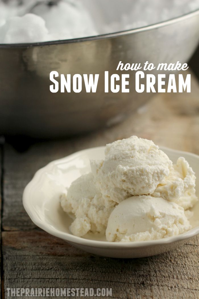 two scoops of ice cream in a bowl with the words how to make snow ice cream