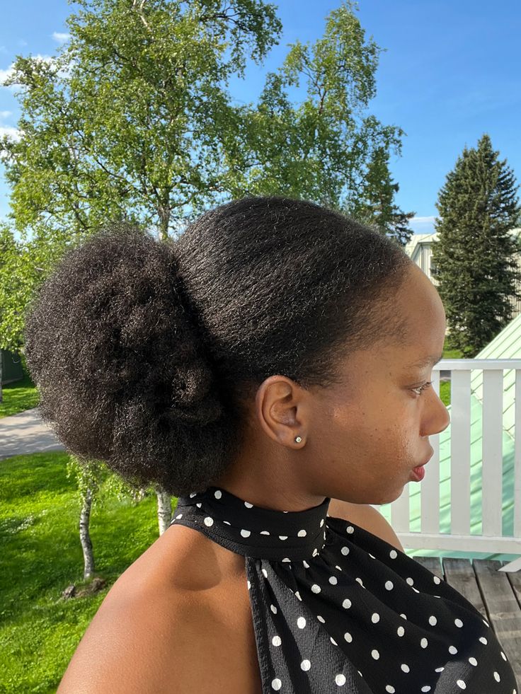 Low Puff Ponytail Natural Hair, Low Puff Ponytail, Low Afro Puff, Low Puff Natural Hair 4c, Low Puff Natural Hair, 4c Ponytail, Mielle Rosemary Mint, Afro Puff Hairstyles, Low Puff