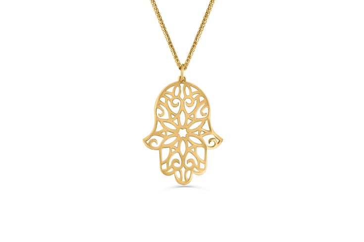 "Since ancient times in east culture Hamsa was considered a very strong amulet and also brought good luck and protection from evil to its owner. In our case - unique Hamsa necklace crafted in filigree technique & made of white gold, rose gold or classic yellow gold. A perfect birthday gift or good luck gift for someone you care. ✦ Details -Gold weight: 1.56 grams -Weight: 0.8\" -Height: 1.06\" -Choose the Wheat style chain length: 16''/18''/20'' -Choose between 14k or 18k solid gold -Choose Symbolic Yellow Gold Ceremonial Necklace, Symbolic Yellow Gold Necklace With Large Pendant, Symbolic Medallion Jewelry For Ceremonial Occasion, Symbolic Ceremonial Medallion Jewelry, Filigree Pendant Amulet Necklace, Yellow Gold Symbolic Carved Jewelry, Carved Symbolic Yellow Gold Jewelry, Spiritual Medallion Necklace With Filigree Details, Spiritual Medallion Necklace With Filigree