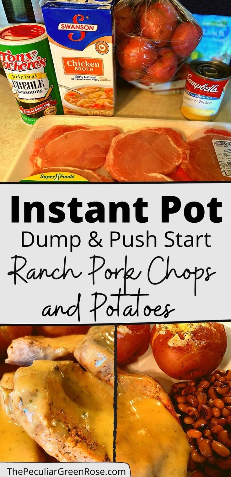 the instant pot dump and push start ranch pork chops and potatoes are ready to be eaten