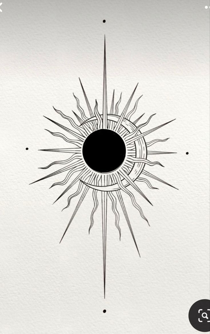 a drawing of a sunburst in the middle of a white paper with black dots