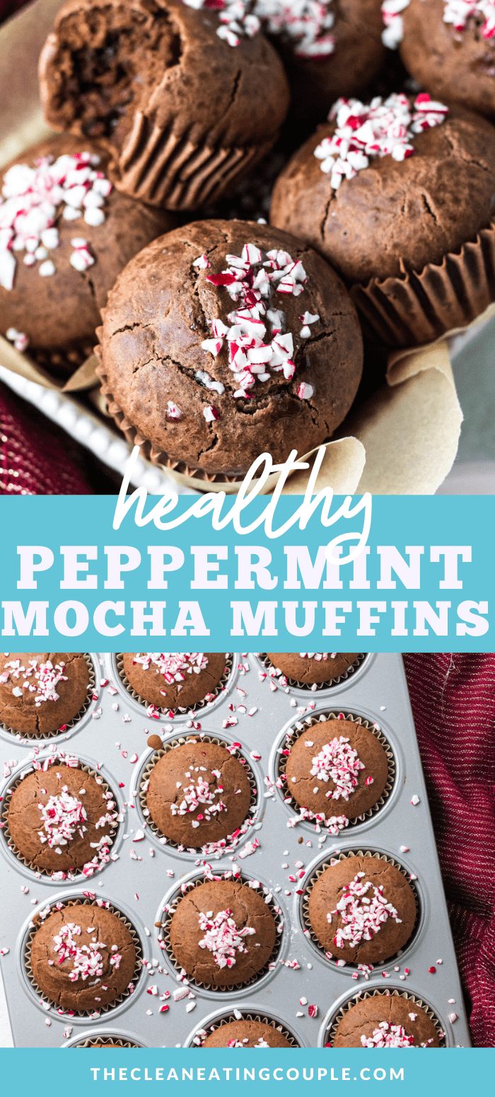 chocolate peppermint mocha muffins with sprinkles on top