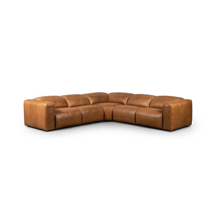 a brown leather sectional sofa on an isolated white background with no one around it to see